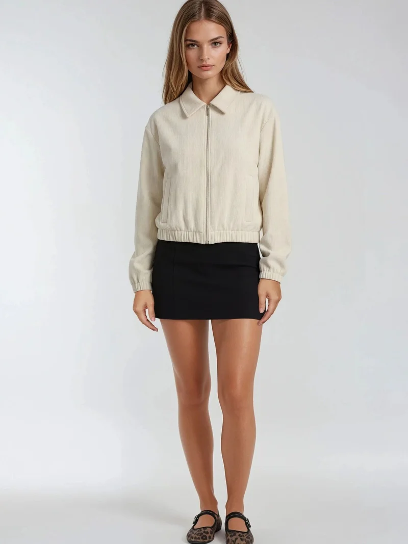 MixRay Stone Natural MIXRAY Relaxed Fit Zipper Jacket with Pockets for Women | Best Price UAE